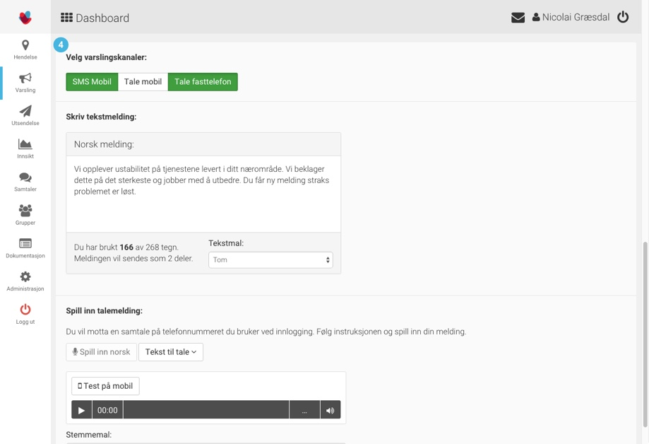 Varslingskanaler i Reach